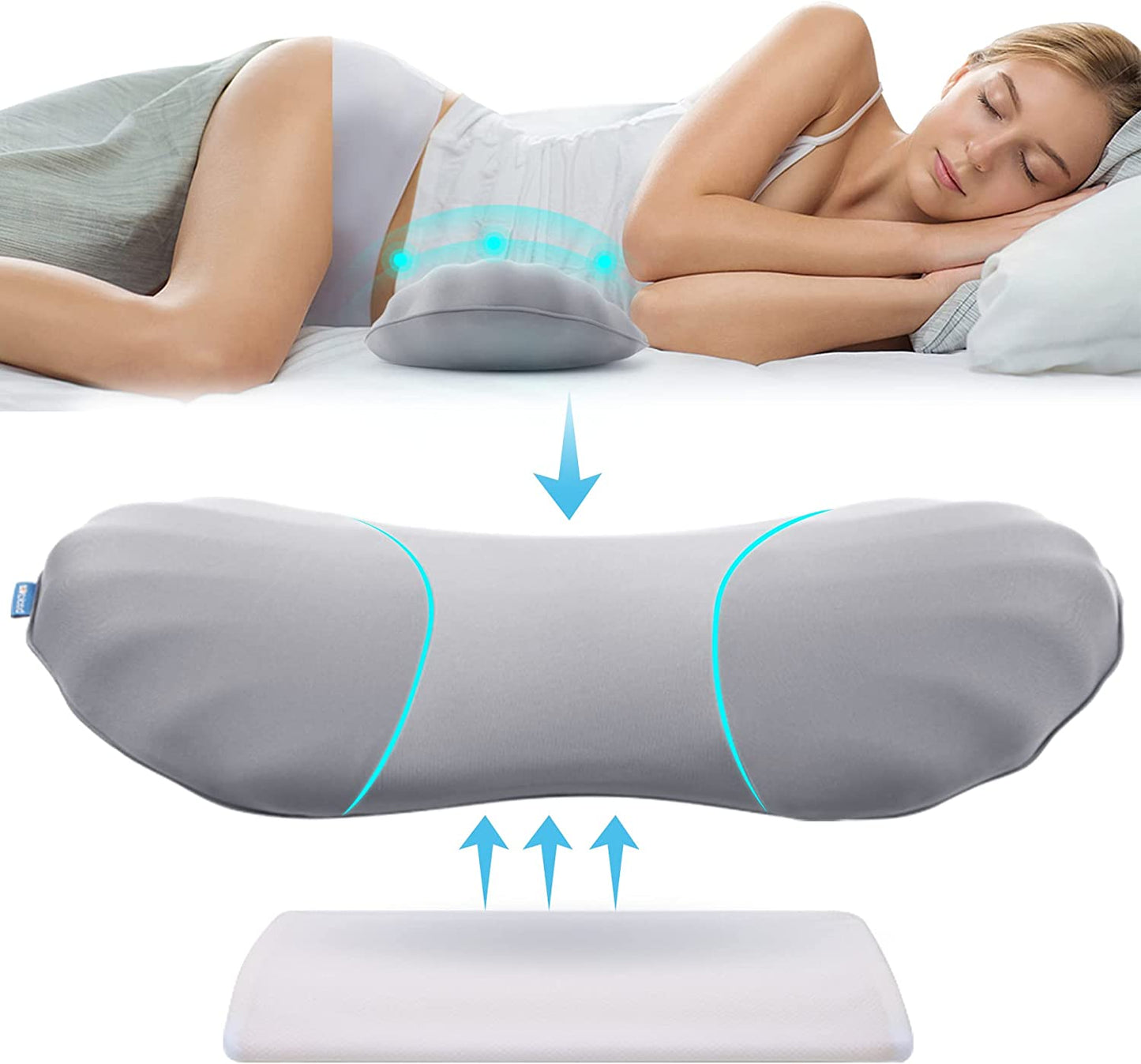 Adjustable Memory Foam Lumbar Support Pillow - Ergonomic Back Pain Relief for Sleeping, Bed, and Chair Comfort