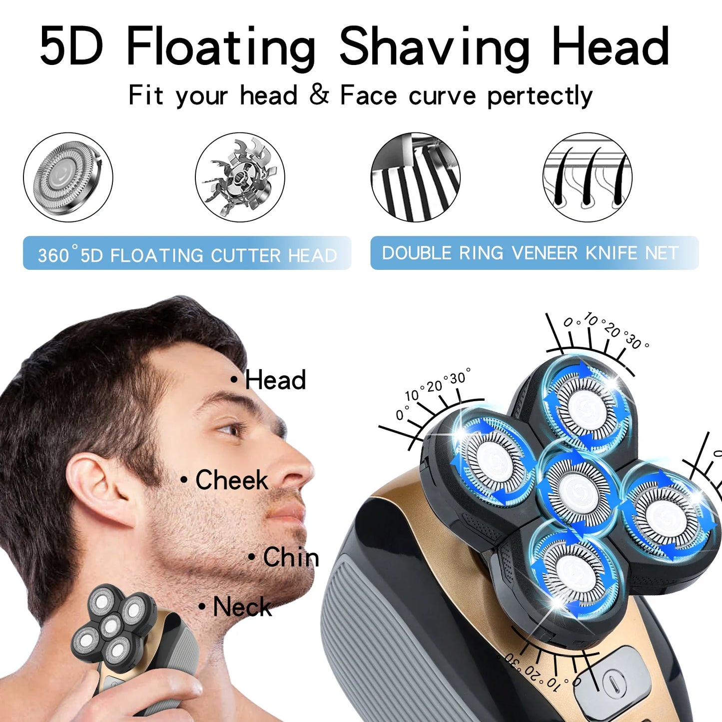 PureTrim – 5-in-1 Electric Shaver for Head, Face, Beard & Body | Full-Body Grooming Made Easy (4D Rotary, Rechargeable)