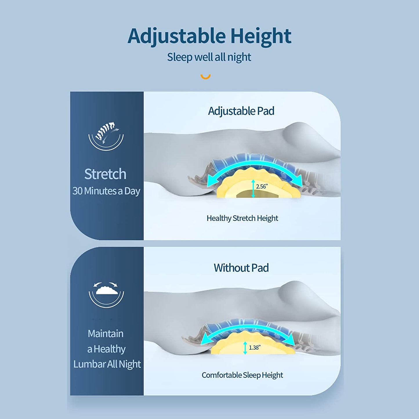Adjustable Memory Foam Lumbar Support Pillow - Ergonomic Back Pain Relief for Sleeping, Bed, and Chair Comfort