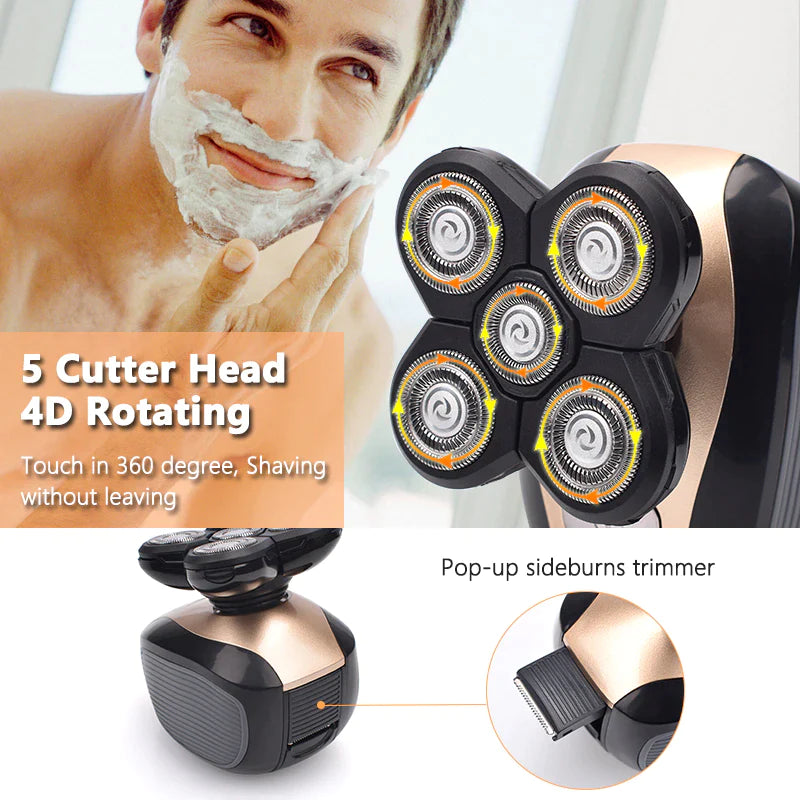 PureTrim – 5-in-1 Electric Shaver for Head, Face, Beard & Body | Full-Body Grooming Made Easy (4D Rotary, Rechargeable)