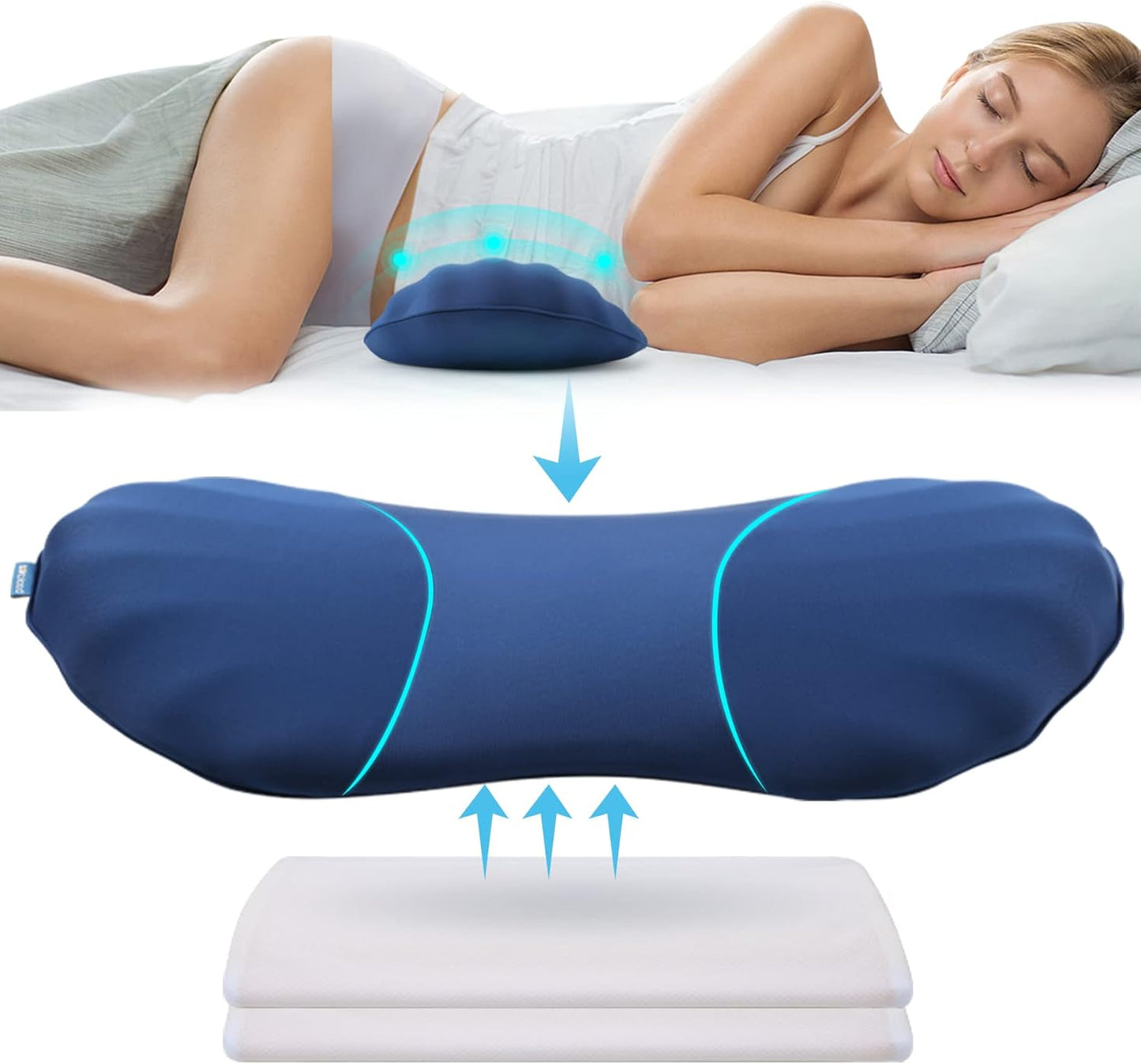 Adjustable Memory Foam Lumbar Support Pillow - Ergonomic Back Pain Relief for Sleeping, Bed, and Chair Comfort