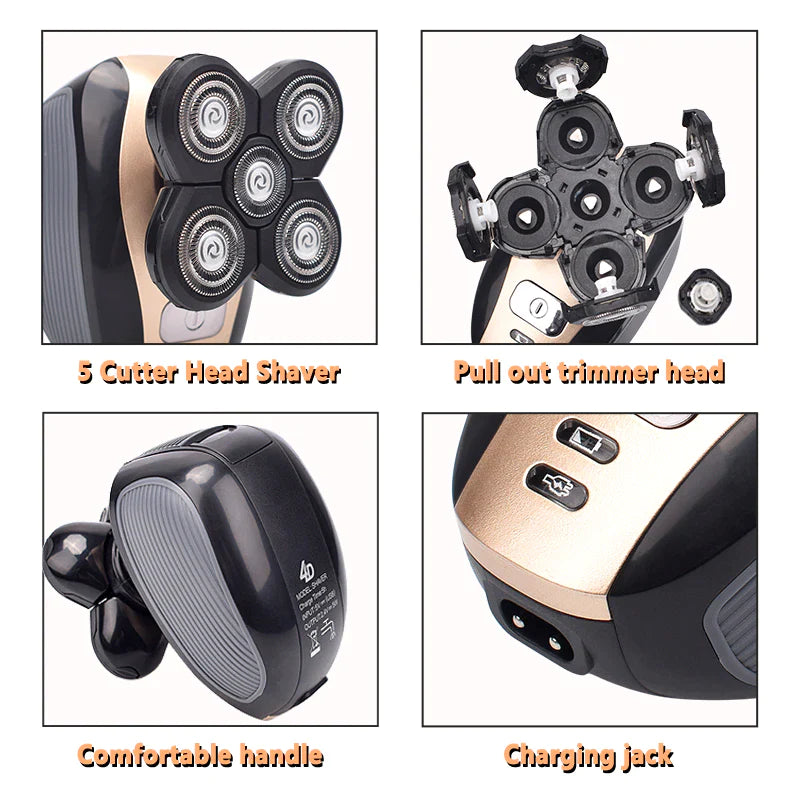 PureTrim – 5-in-1 Electric Shaver for Head, Face, Beard & Body | Full-Body Grooming Made Easy (4D Rotary, Rechargeable)