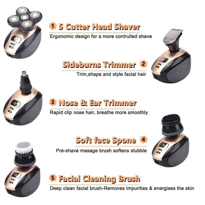 PureTrim – 5-in-1 Electric Shaver for Head, Face, Beard & Body | Full-Body Grooming Made Easy (4D Rotary, Rechargeable)