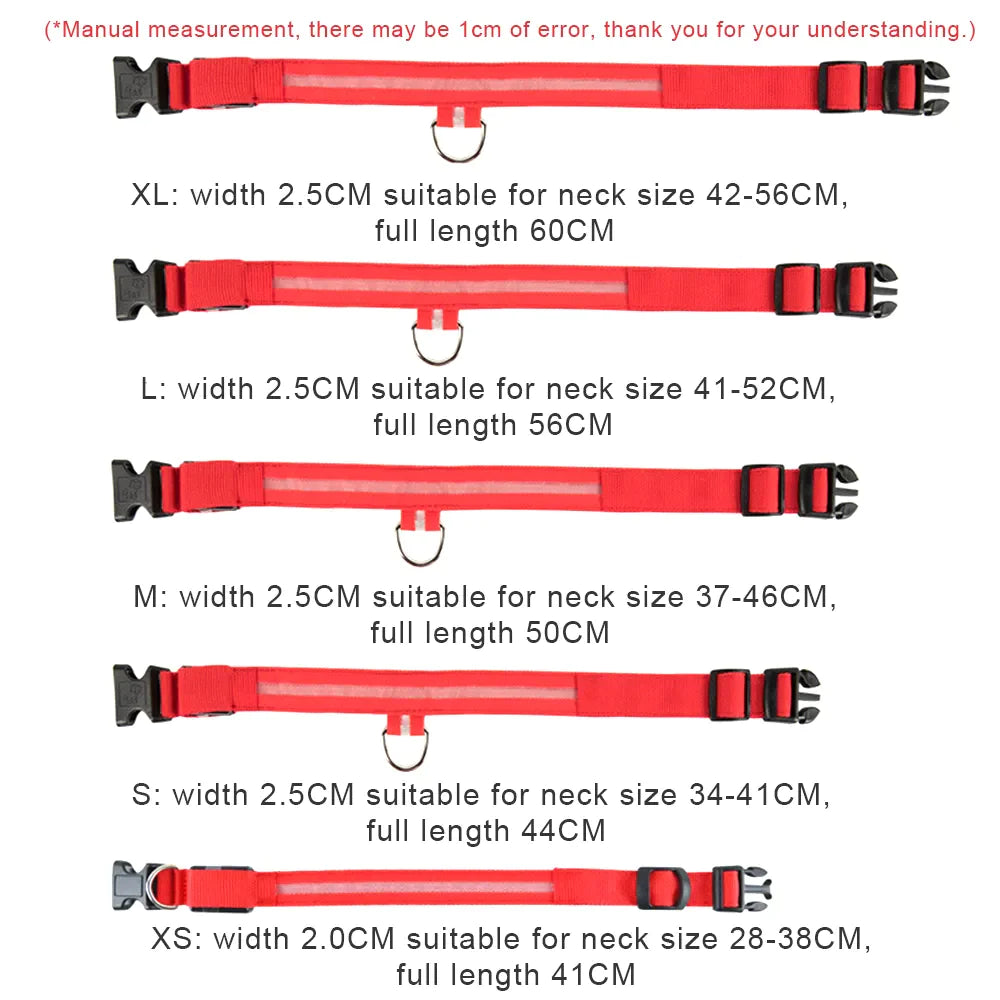 LED Light-Up Dog Collar – Waterproof, Adjustable & USB Rechargeable for Night Safety