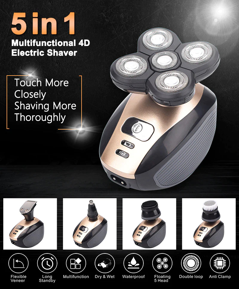 PureTrim – 5-in-1 Electric Shaver for Head, Face, Beard & Body | Full-Body Grooming Made Easy (4D Rotary, Rechargeable)