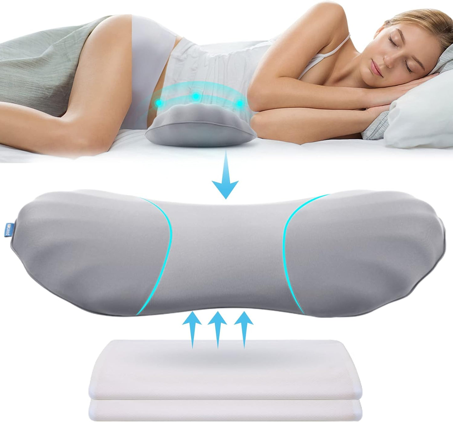 Adjustable Memory Foam Lumbar Support Pillow - Ergonomic Back Pain Relief for Sleeping, Bed, and Chair Comfort