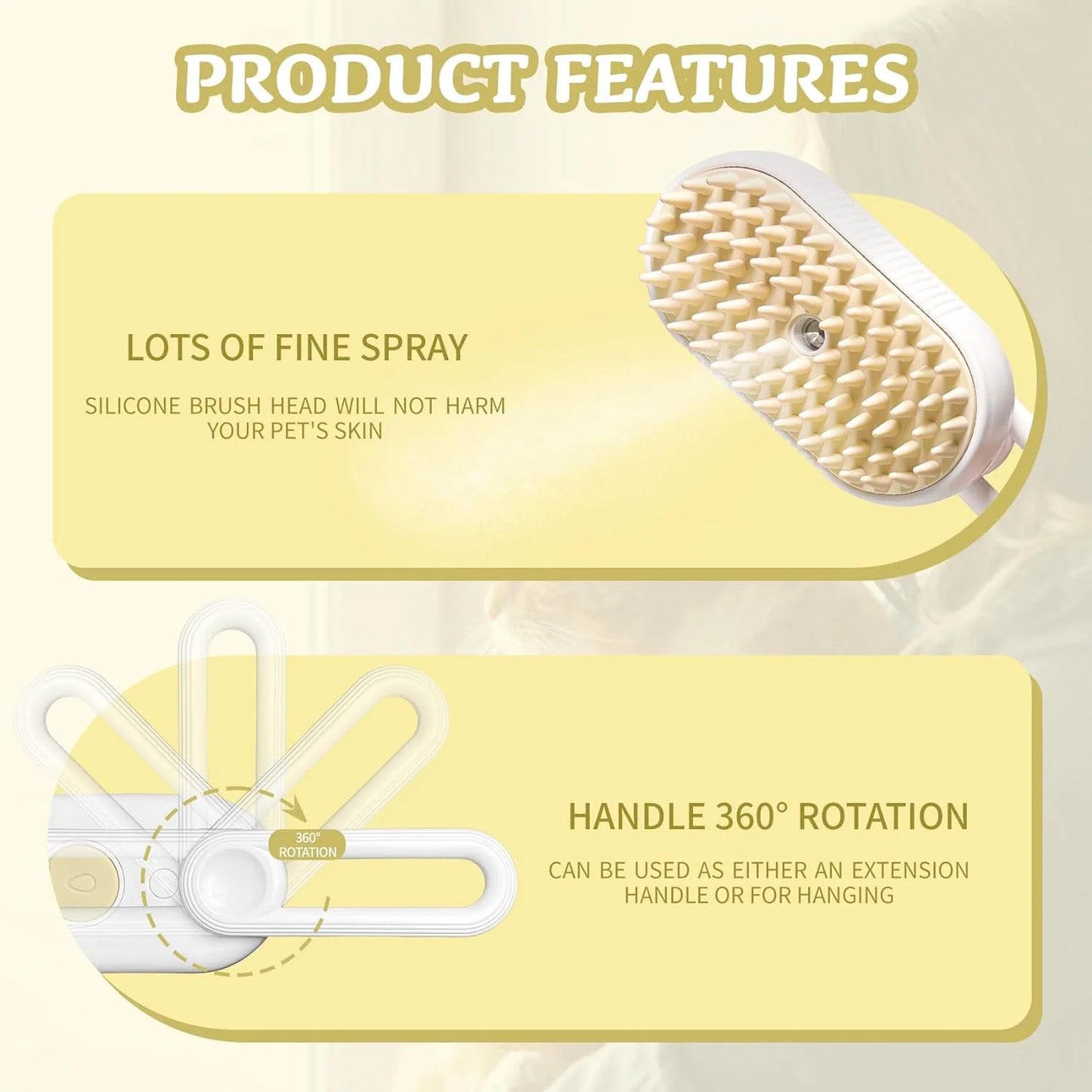 Steam & Spray Pet Grooming Brush – De-shedding Comb with Built-in Water Spray for Cats & Dogs (White)