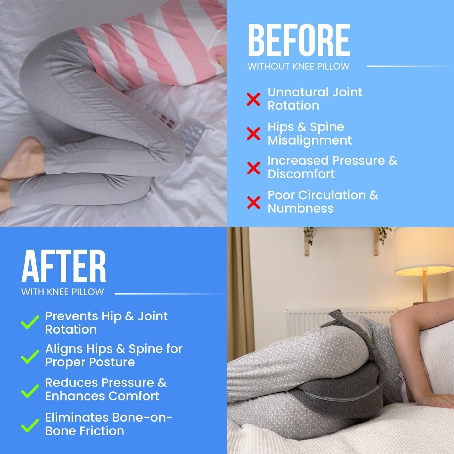 Knee Pillow for Side Sleepers Hip Pain - between Leg Pillow for Side Sleeping...