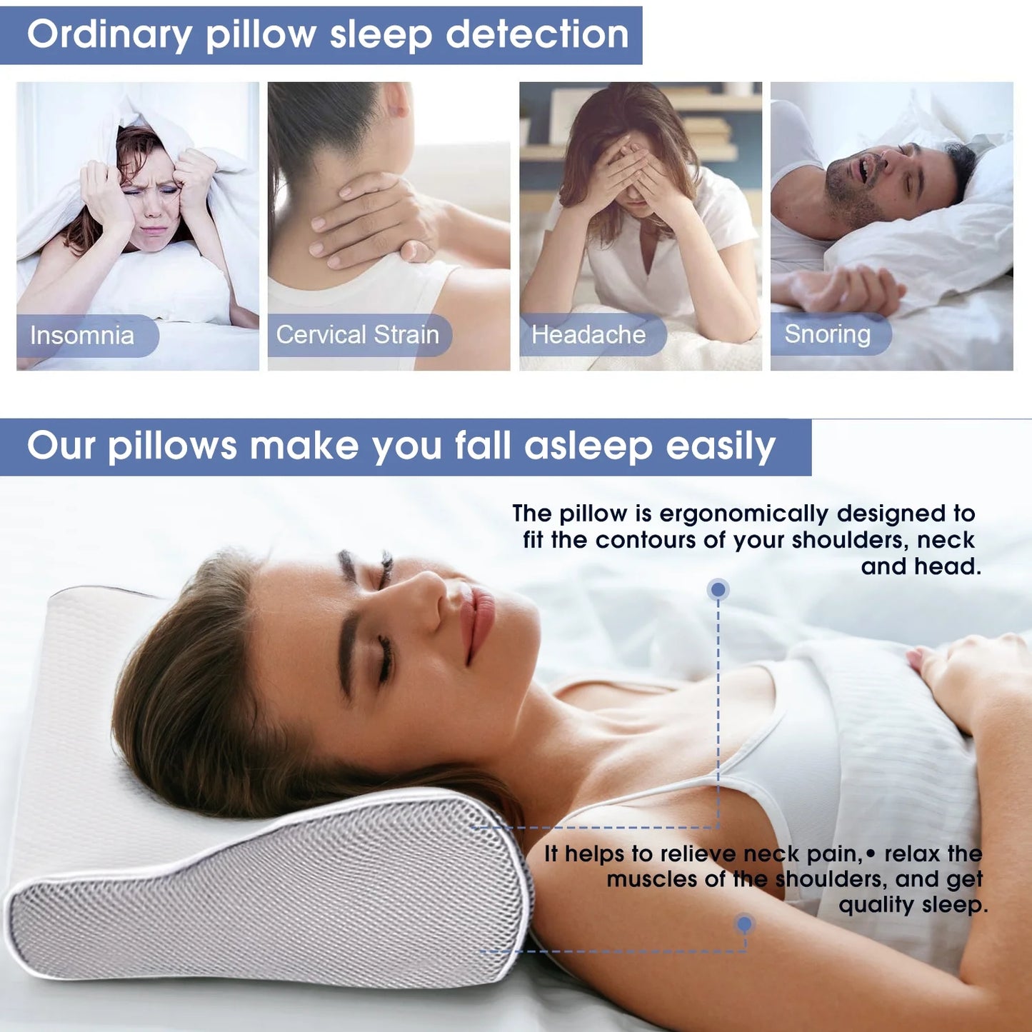 Adjustable Memory Foam Cervical Pillow (23.6"x13.3"x4.3") - Ergonomic Contour Support for Side, Back, and Stomach Sleepers