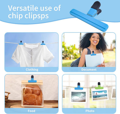 9-Pack Assorted Large Chip Bag Clips - Heavy-Duty Plastic Food Storage Seal Grips