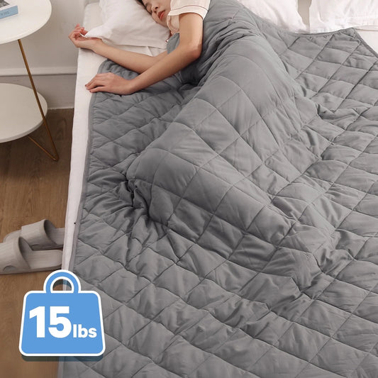 15lb Twin-Size Cooling Weighted Blanket (48"x72") - Breathable, Cozy Comfort for Restful Sleep, Gray