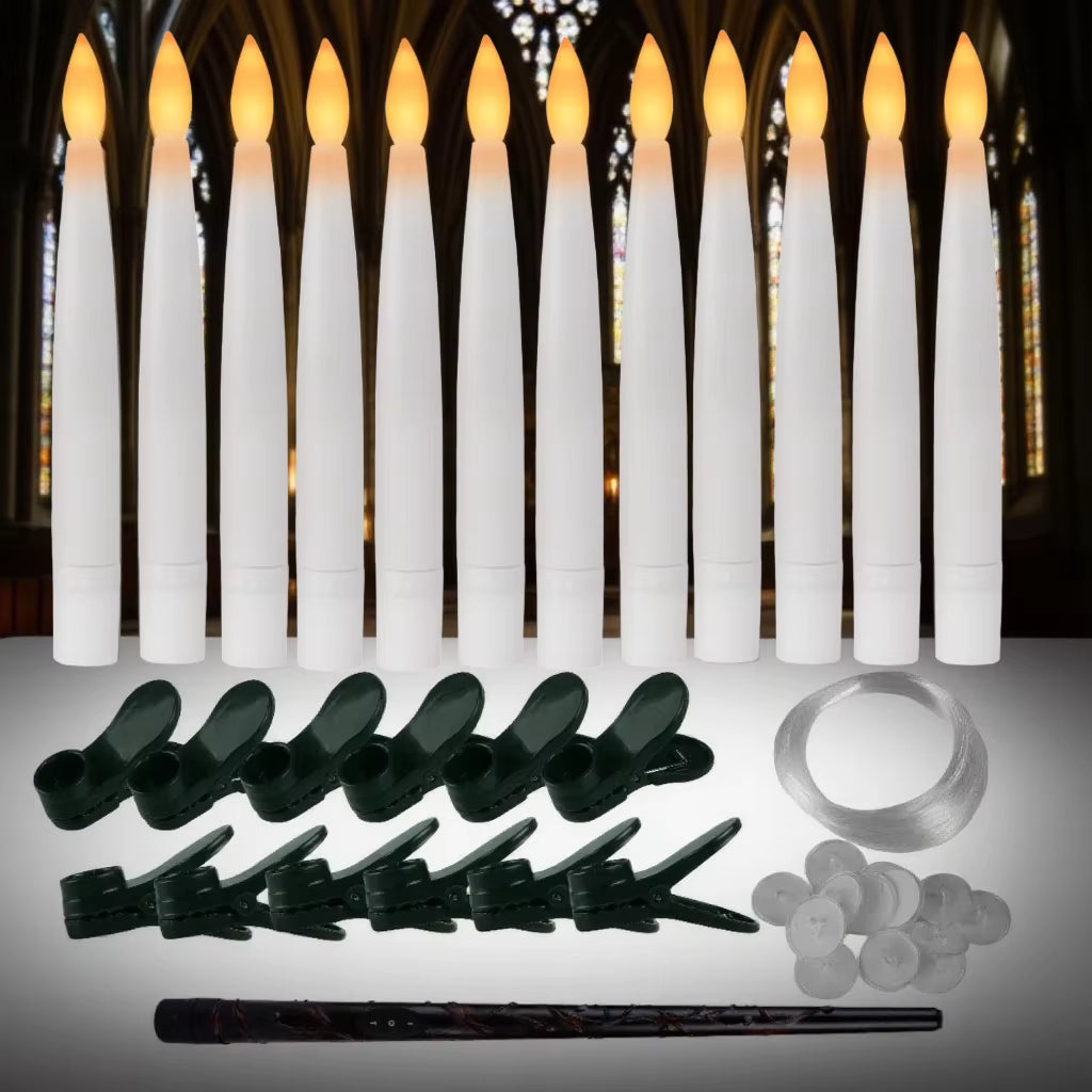 Elevate Your Decor with 12PC LED Floating Candles - Flameless, Flickering Magic Wand Timer for Weddings and Holidays!