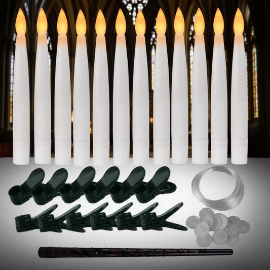 Elevate Your Decor with 12PC LED Floating Candles - Flameless, Flickering Magic Wand Timer for Weddings and Holidays!