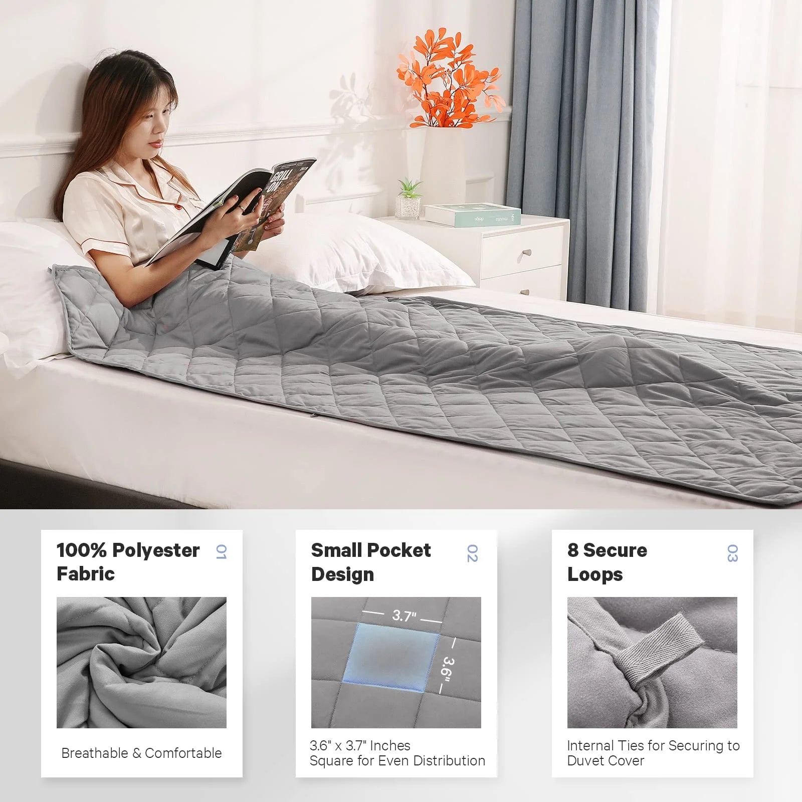 15lb Twin-Size Cooling Weighted Blanket (48"x72") - Breathable, Cozy Comfort for Restful Sleep, Gray