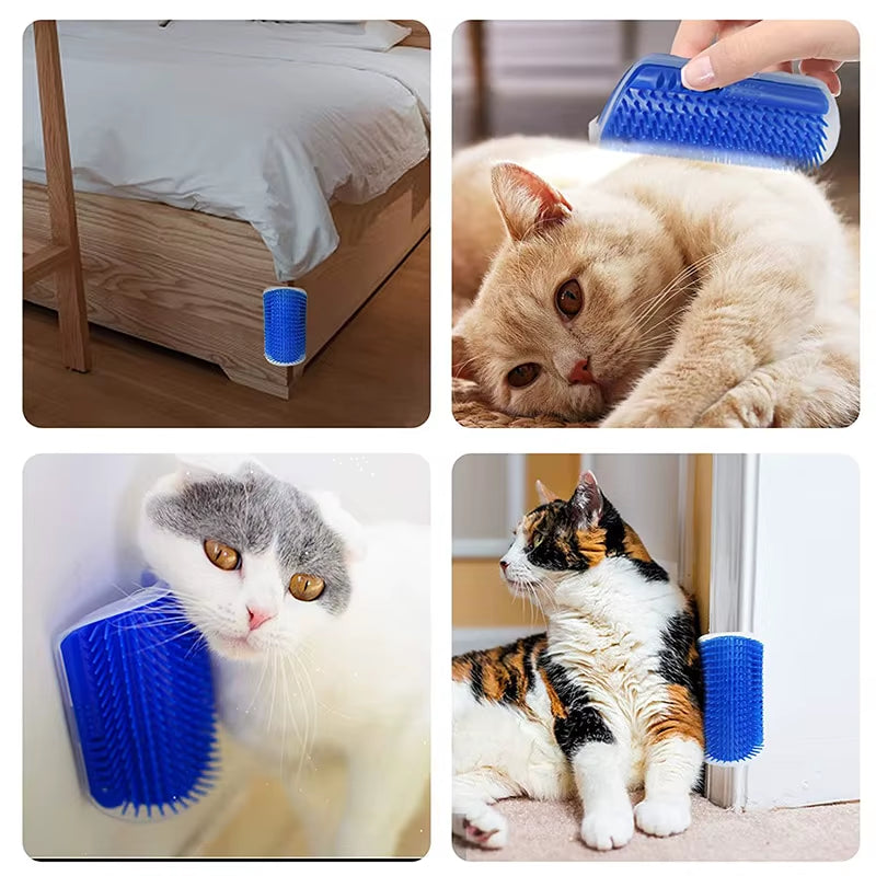 Corner Cat Grooming Brush with Catnip – Self-Massager & Hair Remover for Wall or Table Corners