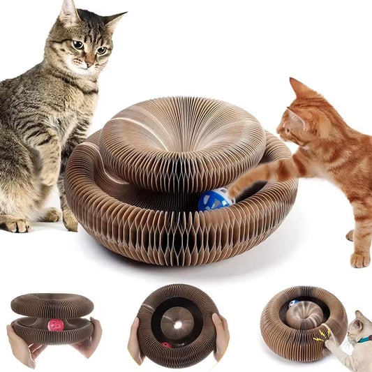 Magic Cat Scratcher Toy – 2-in-1 Corrugated Round Scratch Board & Interactive Play Station