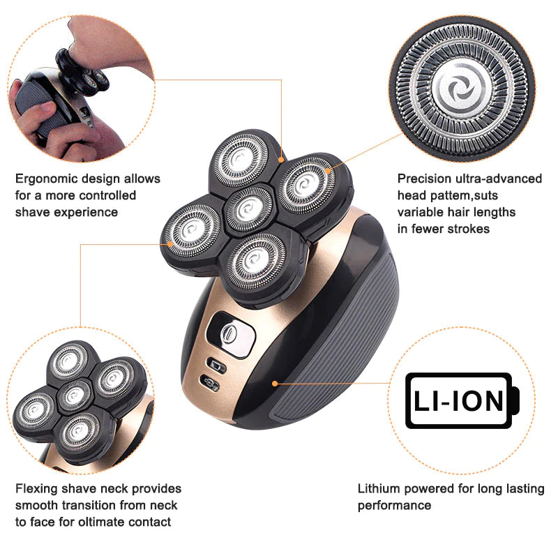 PureTrim – 5-in-1 Electric Shaver for Head, Face, Beard & Body | Full-Body Grooming Made Easy (4D Rotary, Rechargeable)