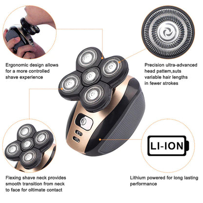 PureTrim – 5-in-1 Electric Shaver for Head, Face, Beard & Body | Full-Body Grooming Made Easy (4D Rotary, Rechargeable)