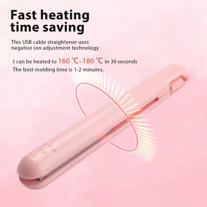 Travel-Ready Dual-Use USB Mini Hair Straightener Brush - Curl and Style Your Bangs Effortlessly!