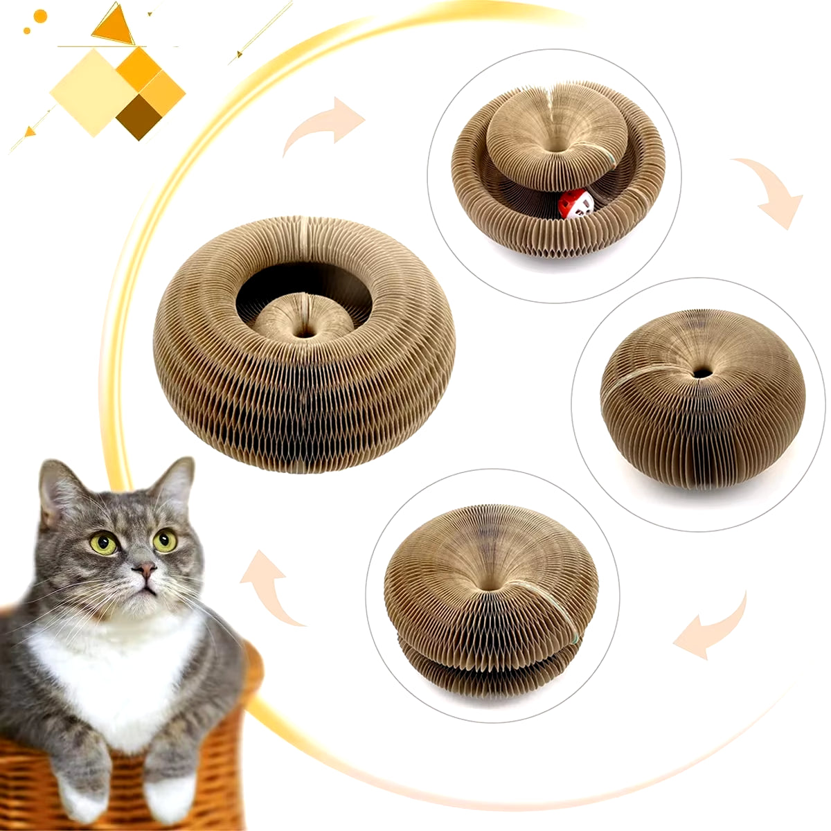 Magic Cat Scratcher Toy – 2-in-1 Corrugated Round Scratch Board & Interactive Play Station