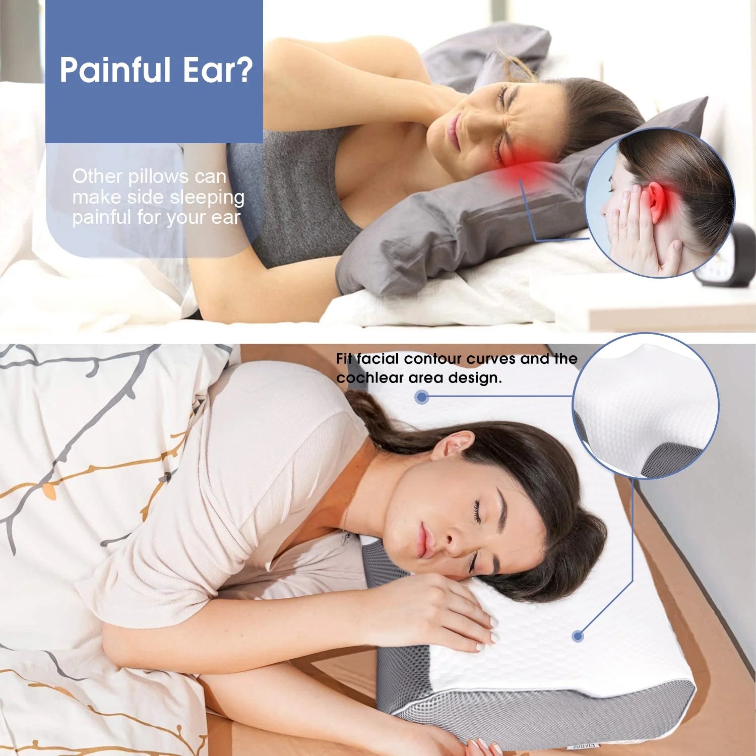 Adjustable Memory Foam Cervical Pillow (23.6"x13.3"x4.3") - Ergonomic Contour Support for Side, Back, and Stomach Sleepers