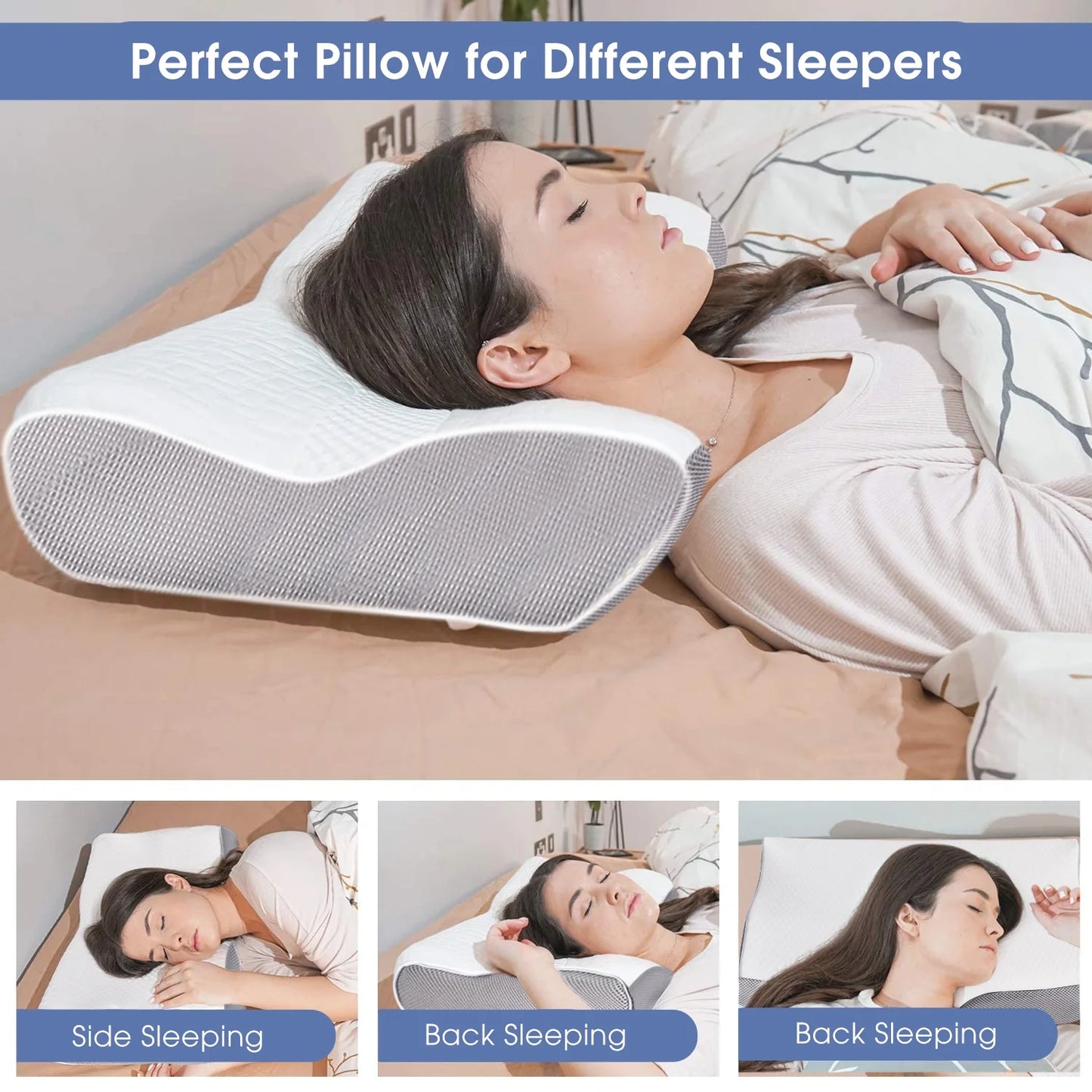 Adjustable Memory Foam Cervical Pillow (23.6"x13.3"x4.3") - Ergonomic Contour Support for Side, Back, and Stomach Sleepers