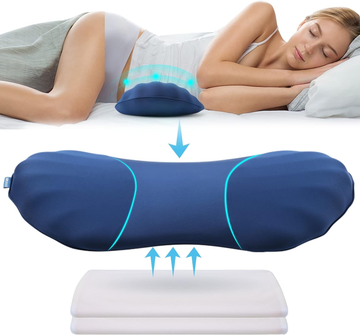 Adjustable Memory Foam Lumbar Support Pillow - Ergonomic Back Pain Relief for Sleeping, Bed, and Chair Comfort