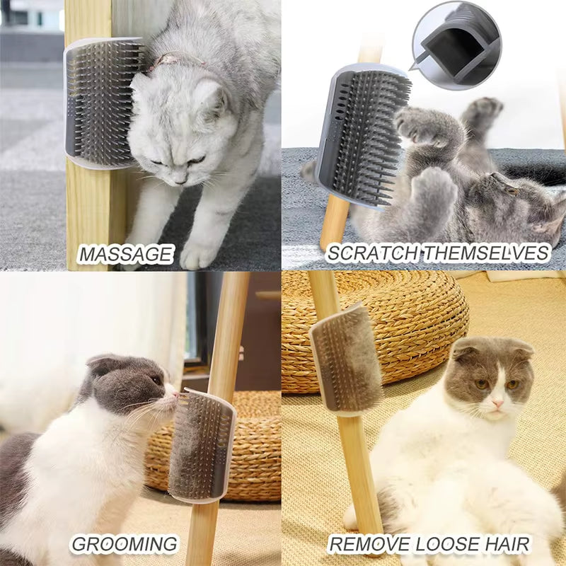 Corner Cat Grooming Brush with Catnip – Self-Massager & Hair Remover for Wall or Table Corners