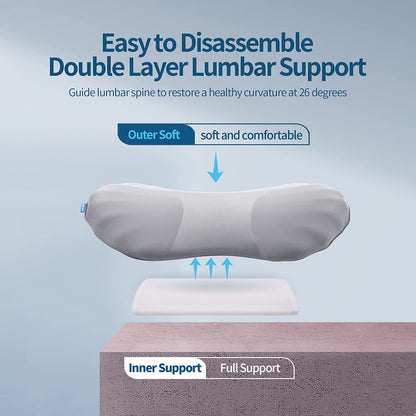 Adjustable Memory Foam Lumbar Support Pillow - Ergonomic Back Pain Relief for Sleeping, Bed, and Chair Comfort