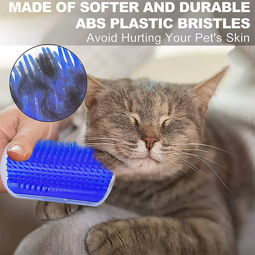 Corner Cat Grooming Brush with Catnip – Self-Massager & Hair Remover for Wall or Table Corners