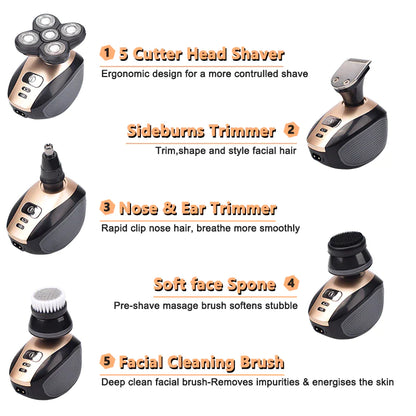 PureTrim – 5-in-1 Electric Shaver for Head, Face, Beard & Body | Full-Body Grooming Made Easy (4D Rotary, Rechargeable)