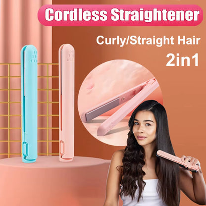 Travel-Ready Dual-Use USB Mini Hair Straightener Brush - Curl and Style Your Bangs Effortlessly!