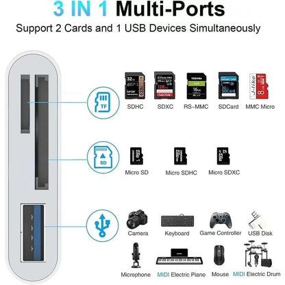 5-in-1 SD Card Reader & Adapter – Lightning/USB-C to USB 3.0 + SD/TF for iPhone, iPad, MacBook, Android & More