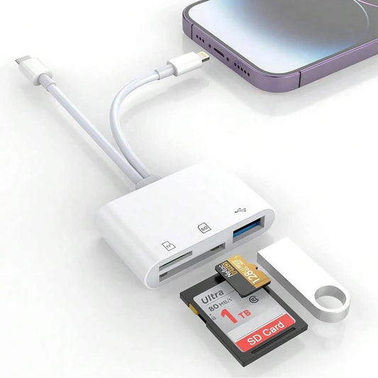 5-in-1 SD Card Reader & Adapter – Lightning/USB-C to USB 3.0 + SD/TF for iPhone, iPad, MacBook, Android & More