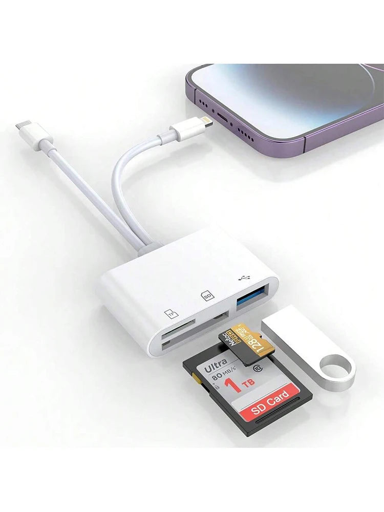 5-in-1 SD Card Reader & Adapter – Lightning/USB-C to USB 3.0 + SD/TF for iPhone, iPad, MacBook, Android & More