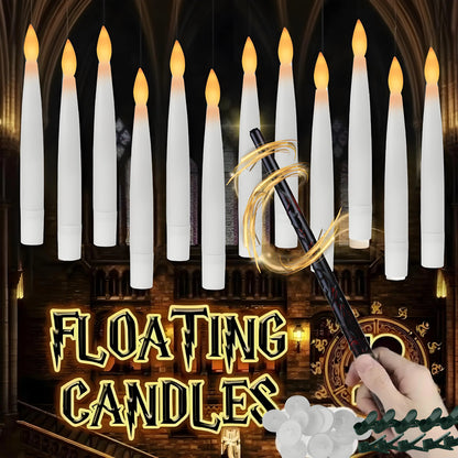 Elevate Your Decor with 12PC LED Floating Candles - Flameless, Flickering Magic Wand Timer for Weddings and Holidays!