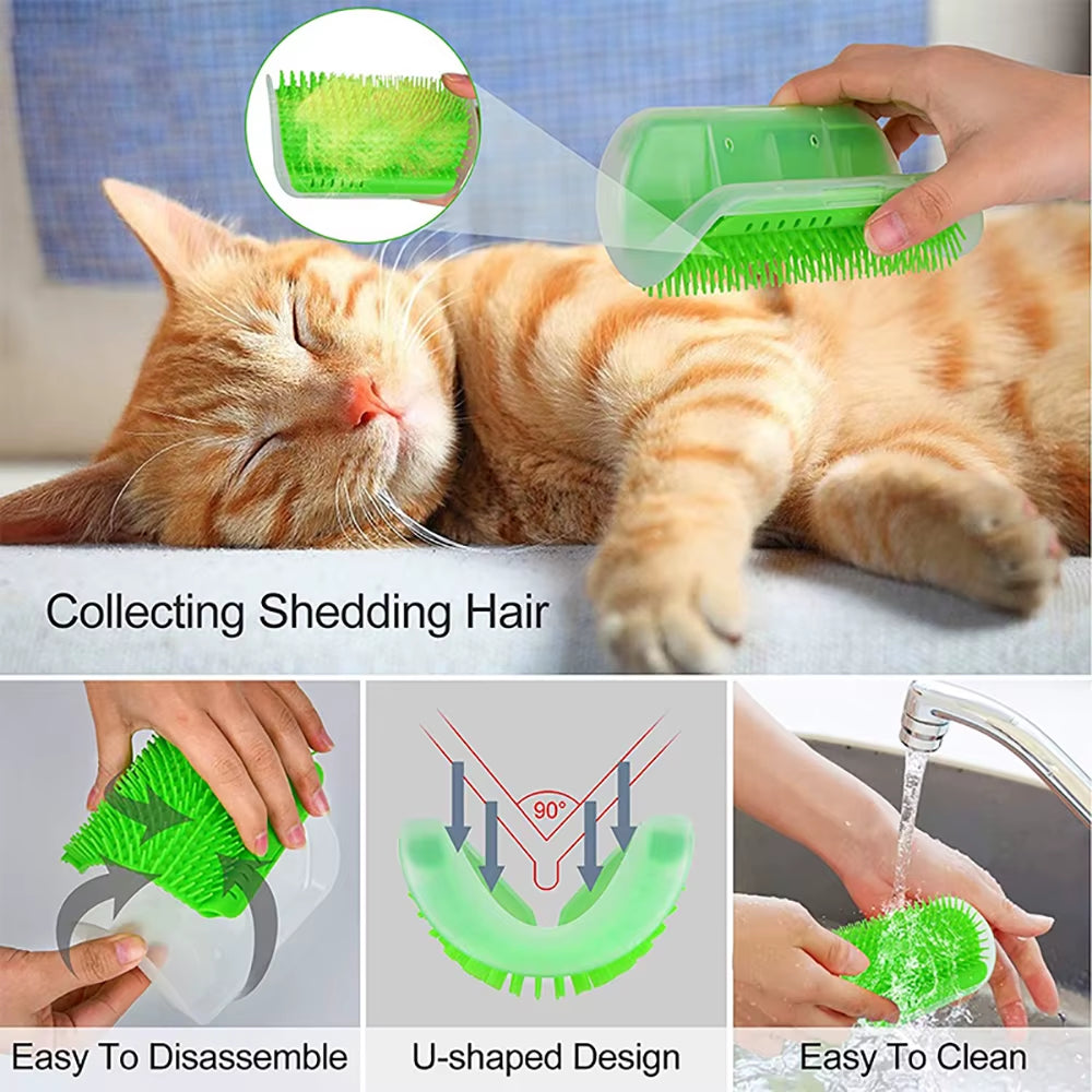 Corner Cat Grooming Brush with Catnip – Self-Massager & Hair Remover for Wall or Table Corners