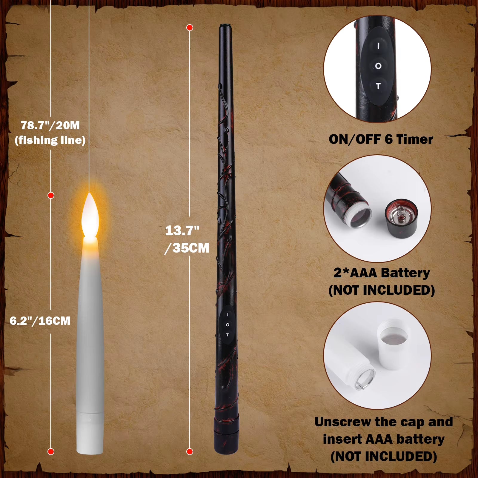 Elevate Your Decor with 12PC LED Floating Candles - Flameless, Flickering Magic Wand Timer for Weddings and Holidays!
