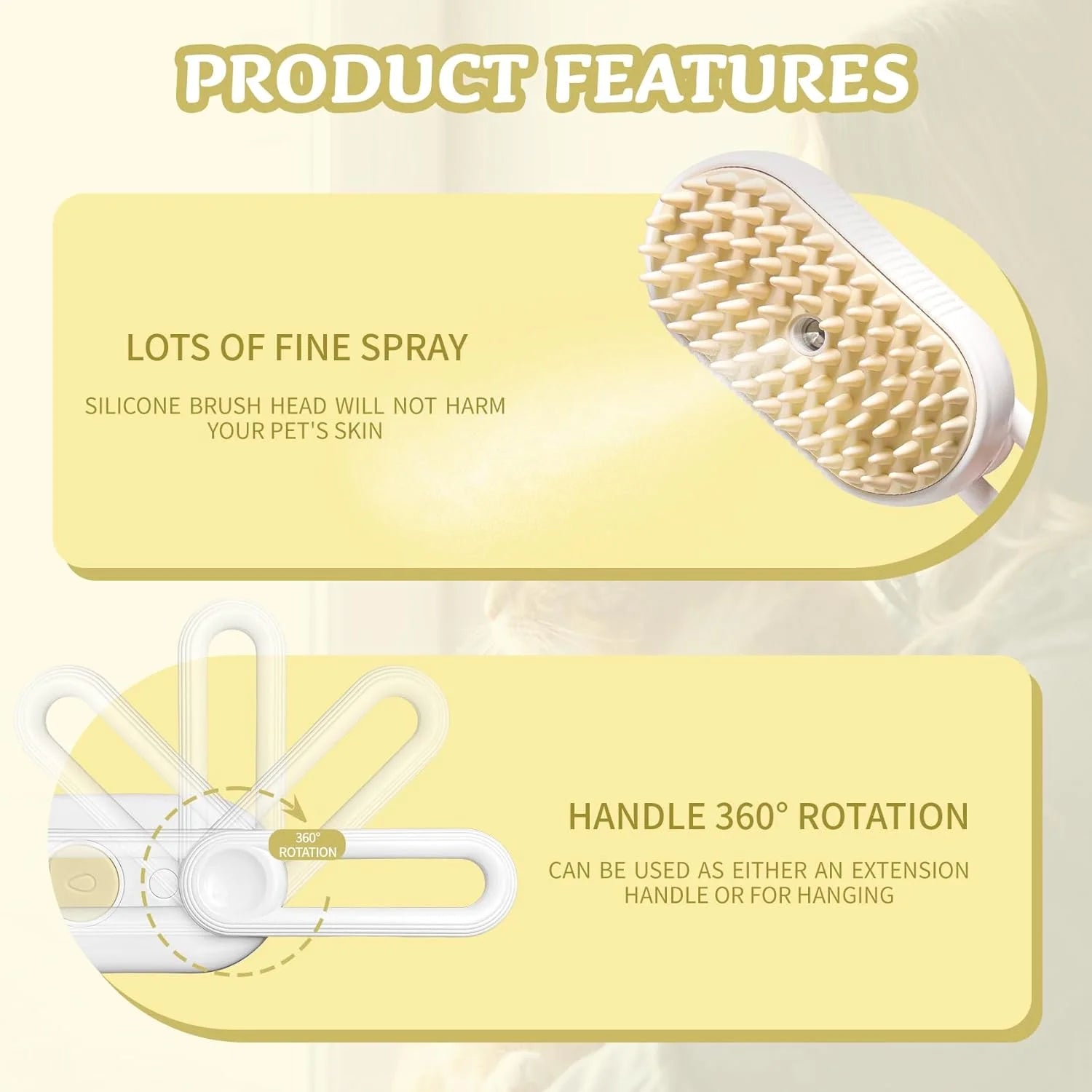 Steam & Spray Pet Grooming Brush – De-shedding Comb with Built-in Water Spray for Cats & Dogs (White)