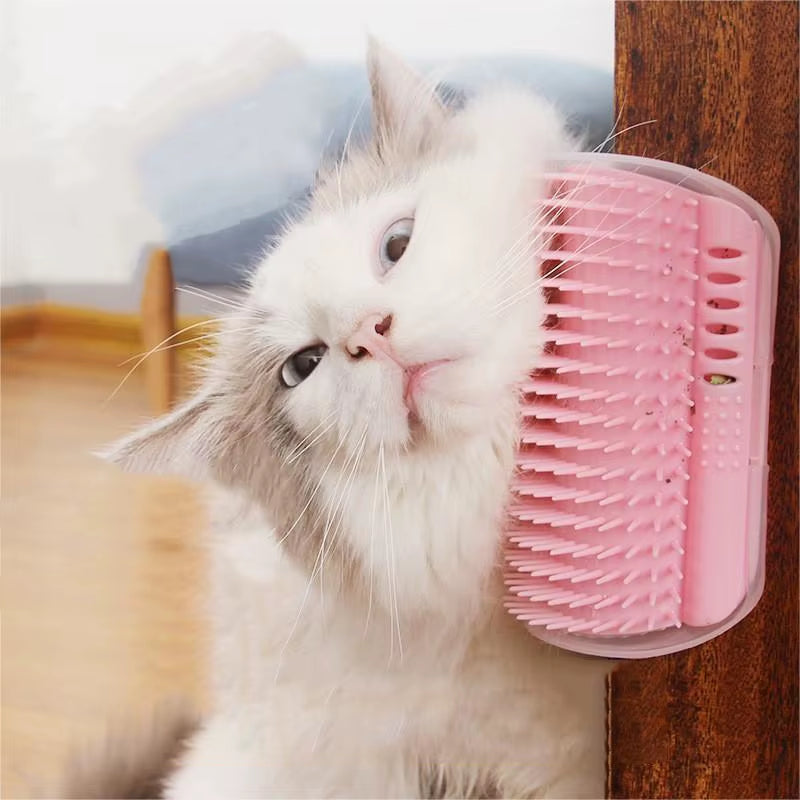 Corner Cat Grooming Brush with Catnip – Self-Massager & Hair Remover for Wall or Table Corners