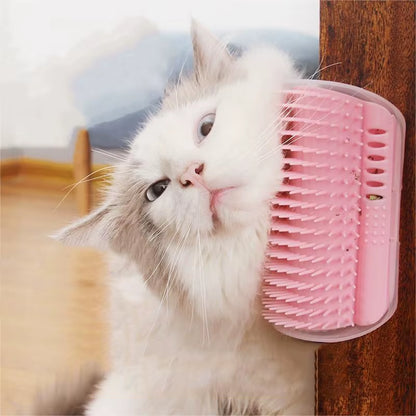 Corner Cat Grooming Brush with Catnip – Self-Massager & Hair Remover for Wall or Table Corners