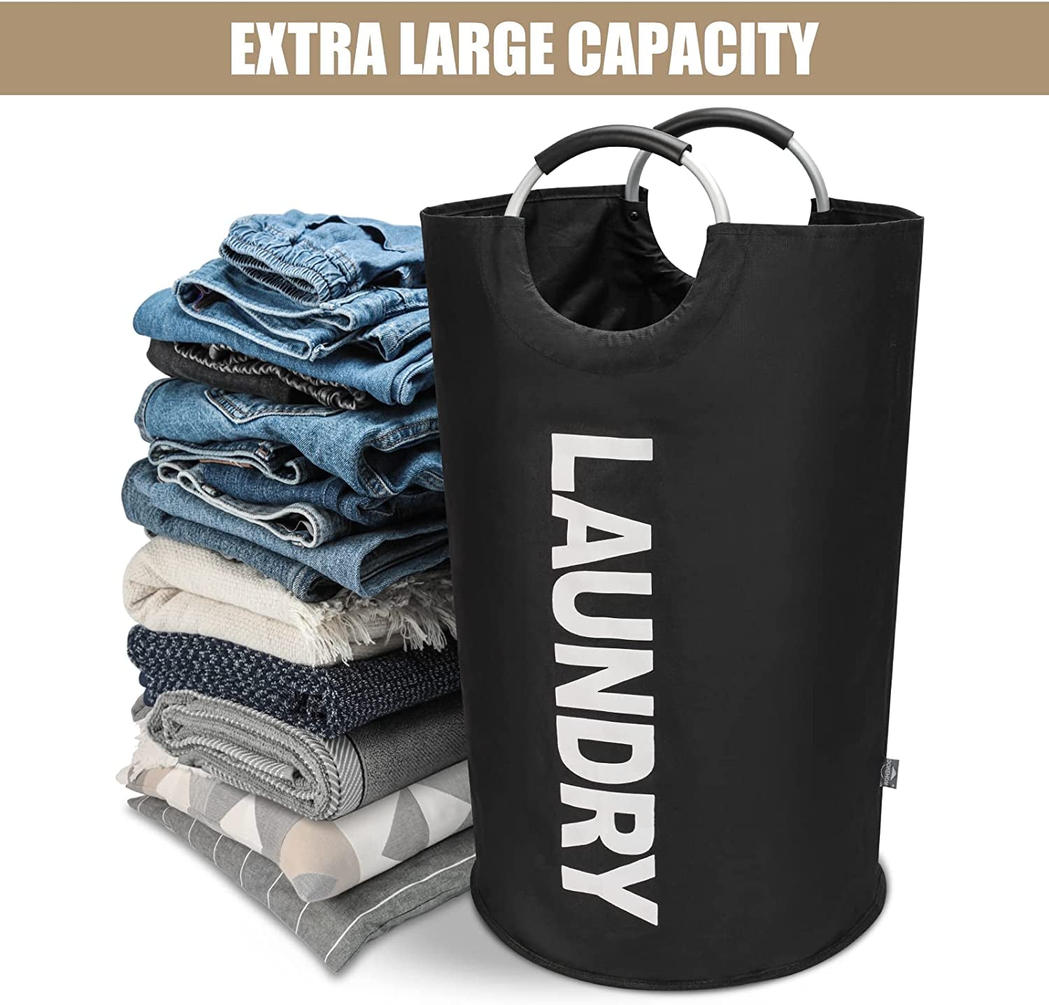 90L Sleek Collapsible Laundry Basket - Tall Freestanding Hamper, Space-Saving Foldable Washing Bin