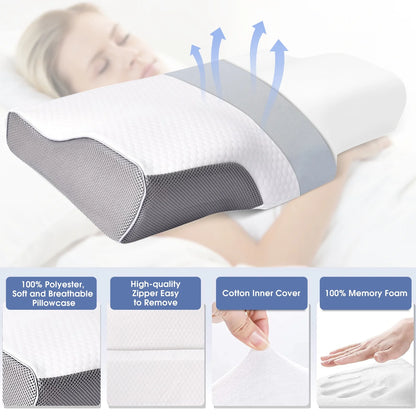 Adjustable Memory Foam Cervical Pillow (23.6"x13.3"x4.3") - Ergonomic Contour Support for Side, Back, and Stomach Sleepers